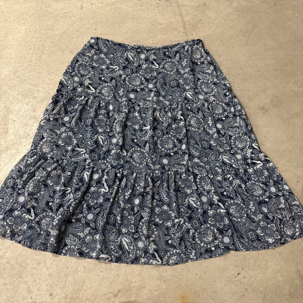 Notations Tiered Floral Midi Boho‎ Peasant Skirt Floral 1X Paisley Y2K Blue